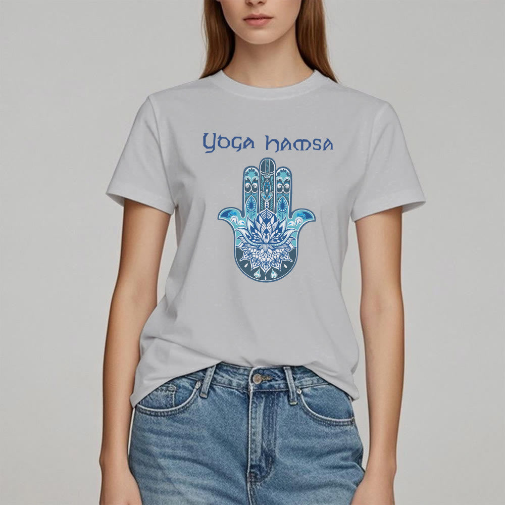 Olivenorma Blue Yoga Hamsa Print Comfort T-Shirt - image 11
