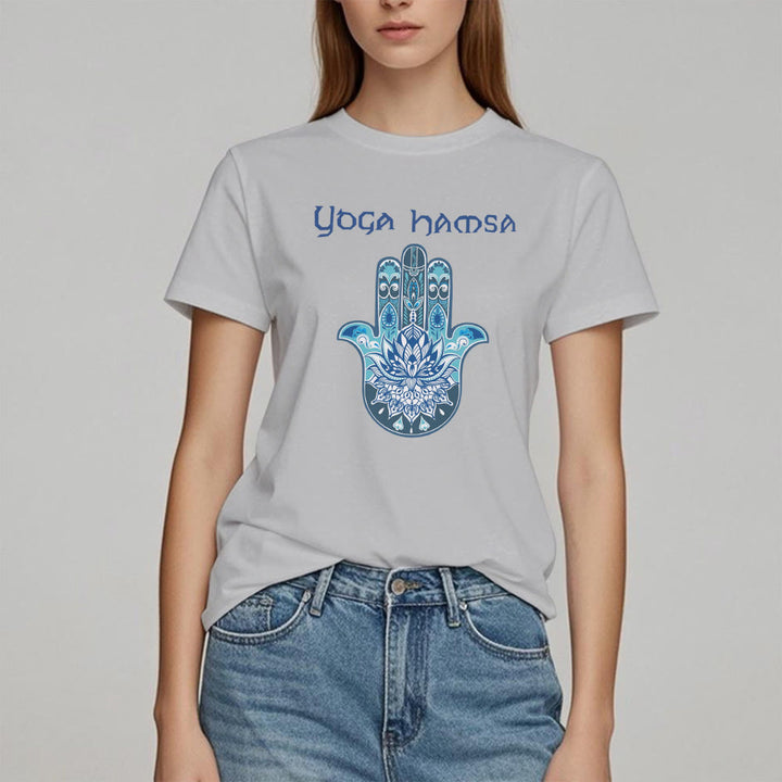 Olivenorma Blue Yoga Hamsa Print Comfort T-Shirt - image 11