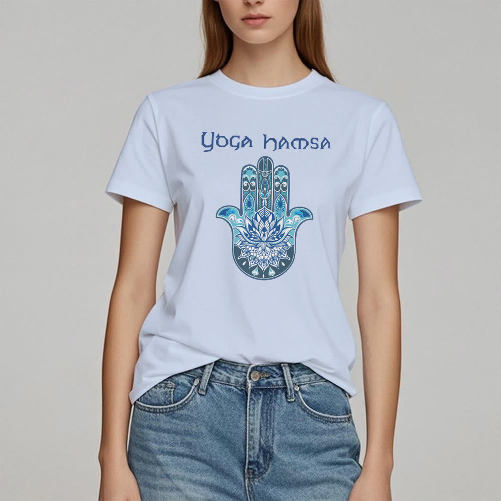 Olivenorma Blue Yoga Hamsa Print Comfort T-Shirt - image 6