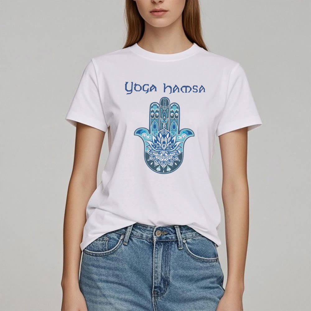 Olivenorma Blue Yoga Hamsa Print Comfort T-Shirt - image 2