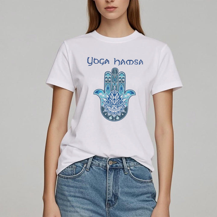 Olivenorma Blue Yoga Hamsa Print Comfort T-Shirt - image 2