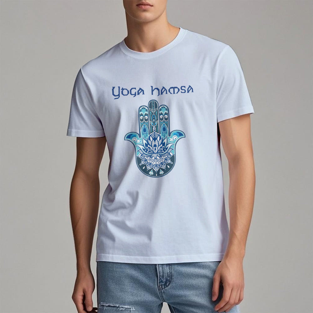 Olivenorma Blue Yoga Hamsa Print Comfort T-Shirt - image 5