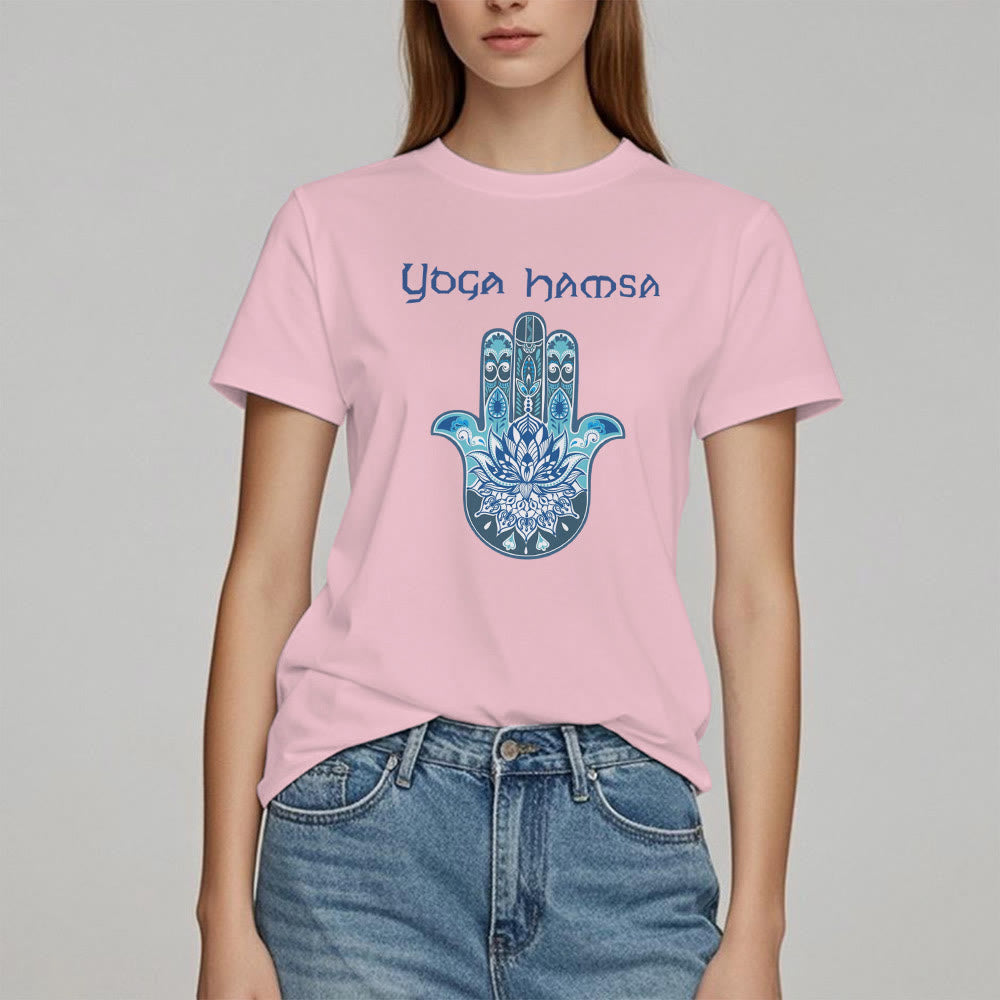 Olivenorma Blue Yoga Hamsa Print Comfort T-Shirt - image 23