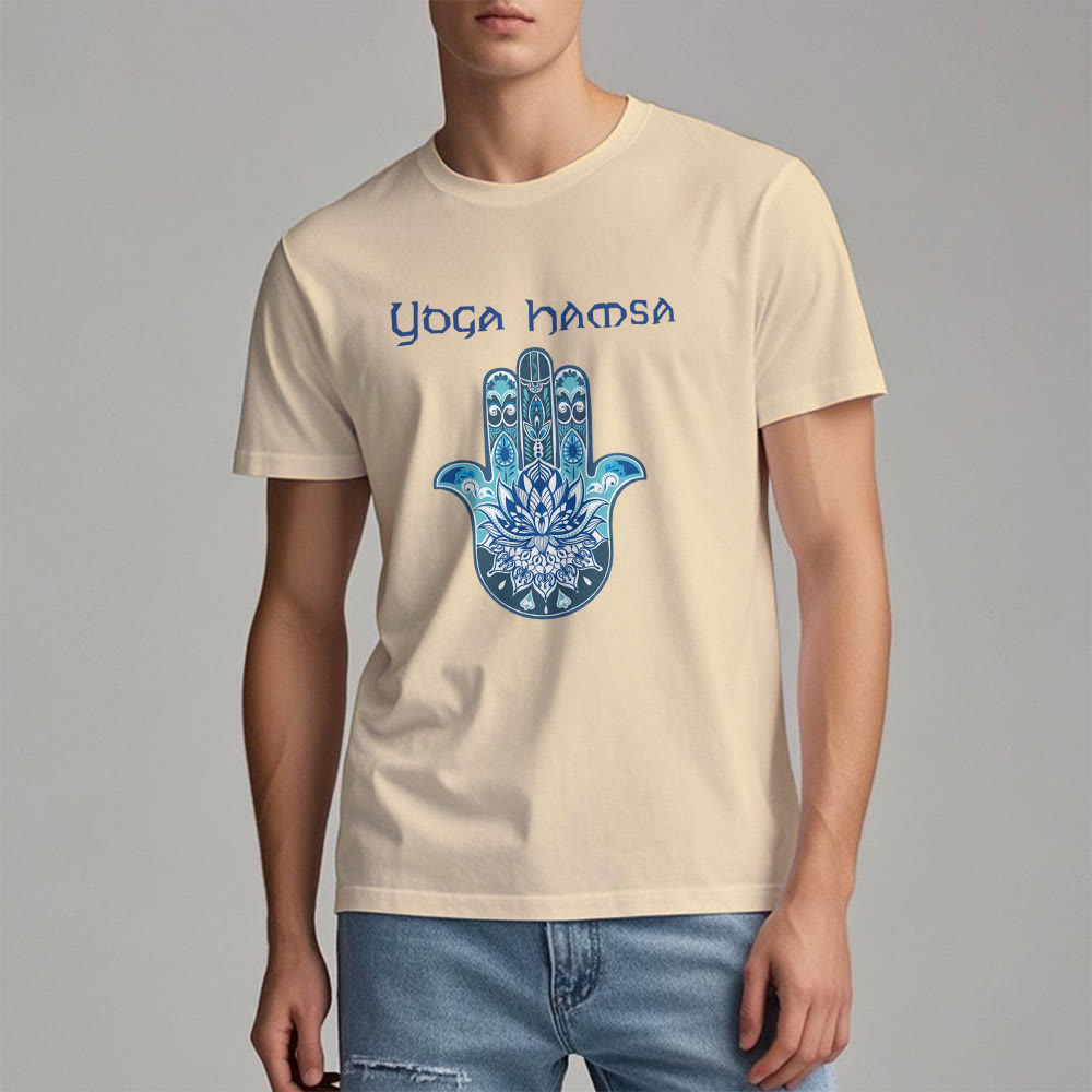 Olivenorma Blue Yoga Hamsa Print Comfort T-Shirt - image 15