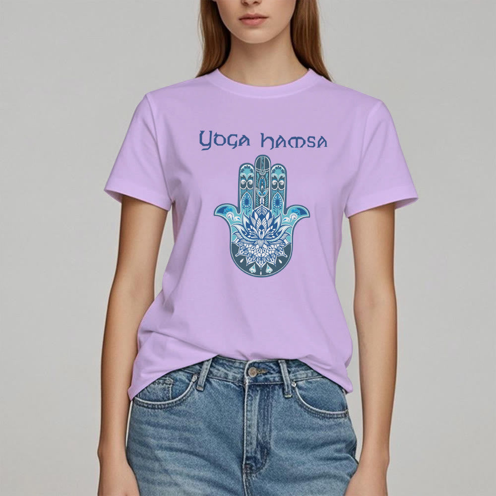 Olivenorma Blue Yoga Hamsa Print Comfort T-Shirt - image 26