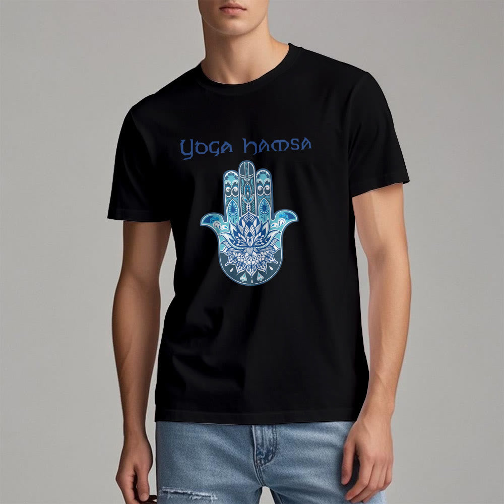 Olivenorma Blue Yoga Hamsa Print Comfort T-Shirt - image 8