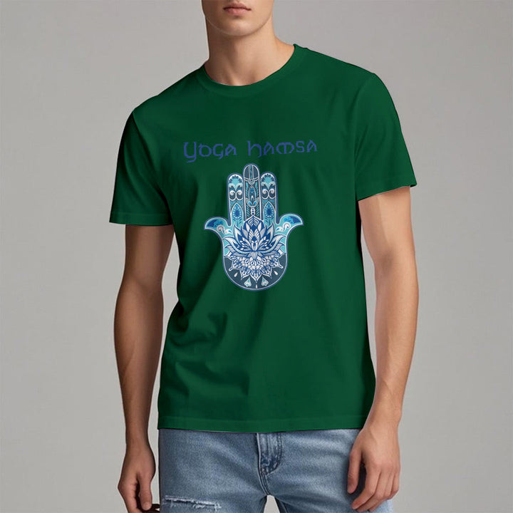 Olivenorma Blue Yoga Hamsa Print Comfort T-Shirt - image 19