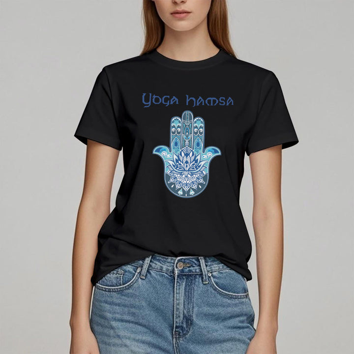 Olivenorma Blue Yoga Hamsa Print Comfort T-Shirt - image 9