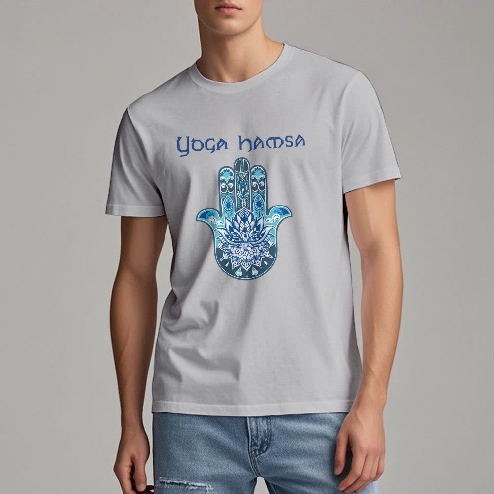 Olivenorma Blue Yoga Hamsa Print Comfort T-Shirt - image 12