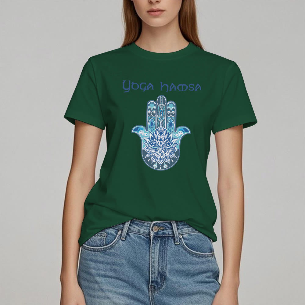 Olivenorma Blue Yoga Hamsa Print Comfort T-Shirt - image 20