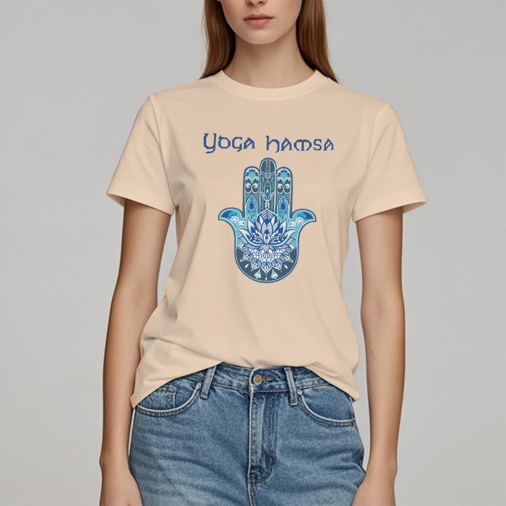 Olivenorma Blue Yoga Hamsa Print Comfort T-Shirt - image 14