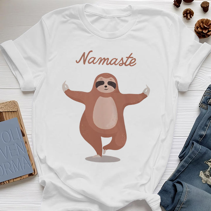 Olivenorma Yoga Sloth Quote Namaste T-Shirt - White - 2XL - image 5
