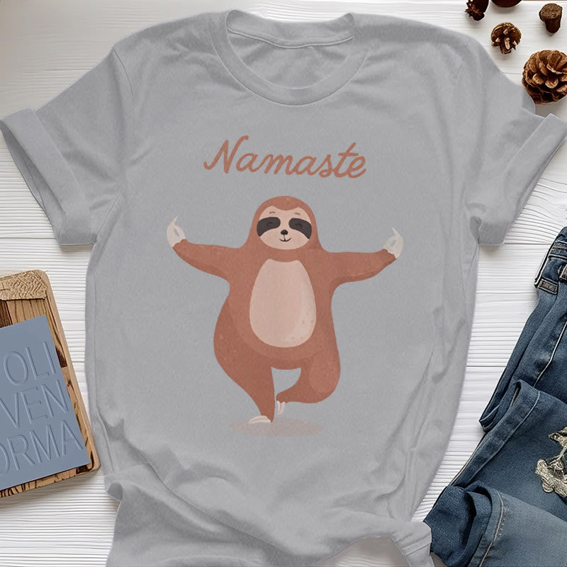 Olivenorma Yoga Sloth Quote Namaste T-Shirt - Gray - 2XL - image 0