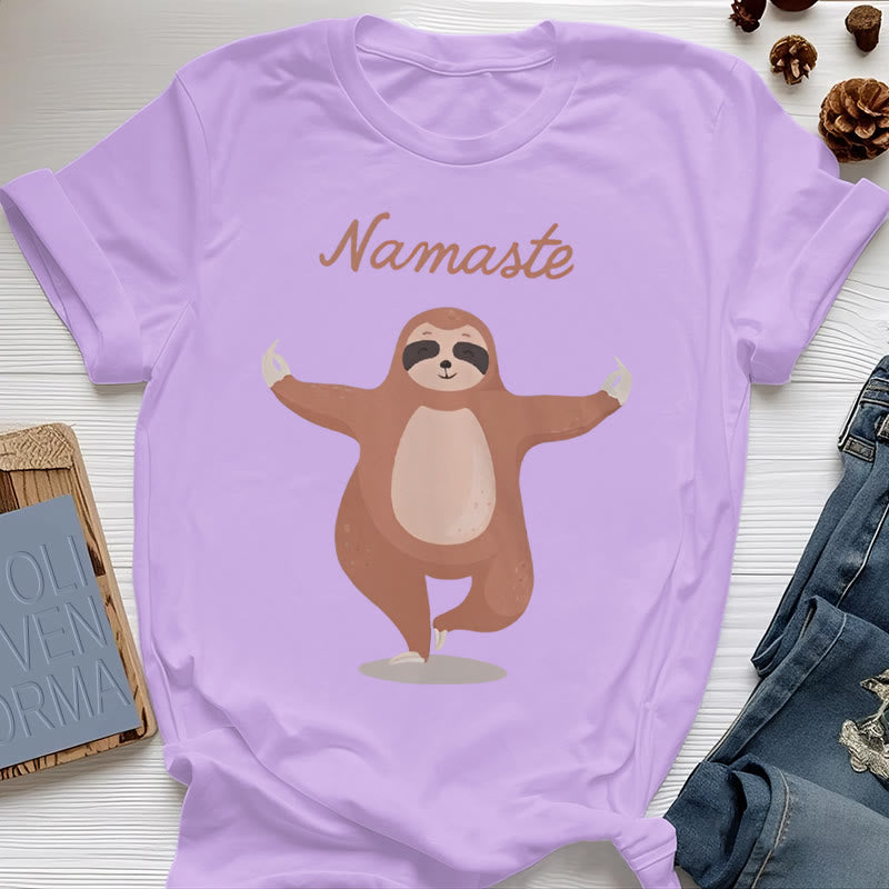 Olivenorma Yoga Sloth Quote Namaste T-Shirt - Purple - 2XL - image 16