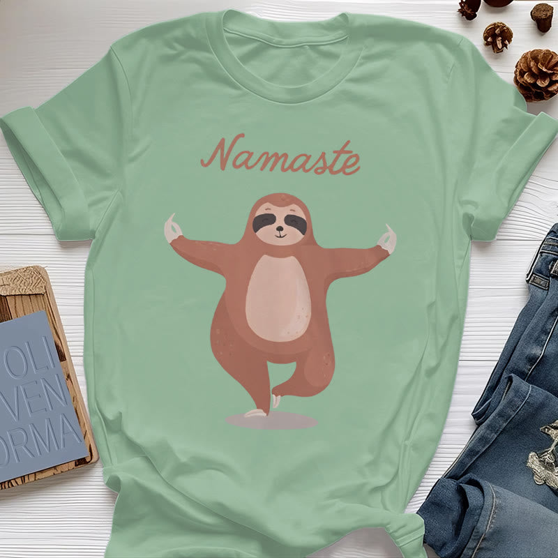 Olivenorma Yoga Sloth Quote Namaste T-Shirt - Light Green - 2XL - image 18