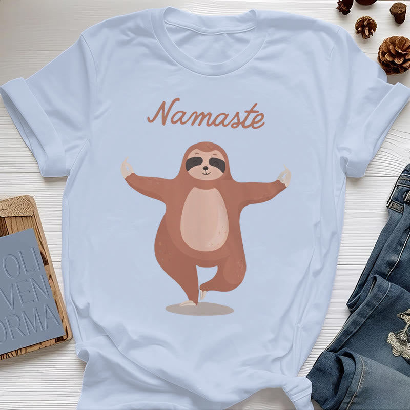 Olivenorma Yoga Sloth Quote Namaste T-Shirt - Blue - 2XL - image 12