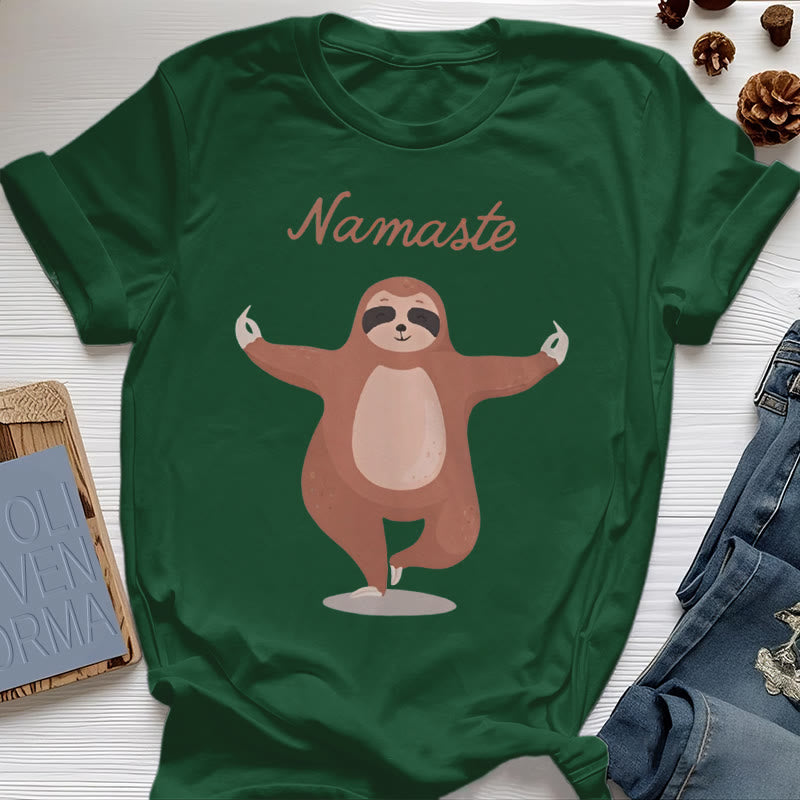 Olivenorma Yoga Sloth Quote Namaste T-Shirt - Dark Green - 2XL - image 20