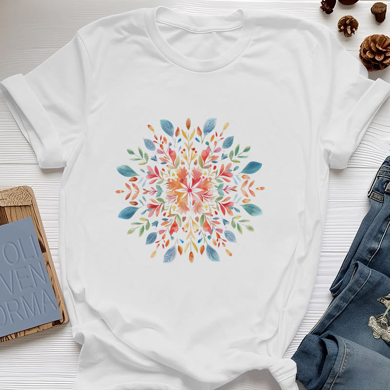 Olivenorma Mandala Floral Spring T-Shirt - White - 2XL - image 0