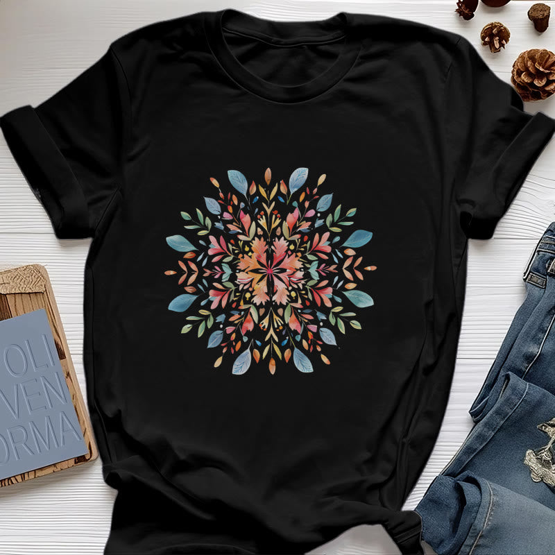 Olivenorma Mandala Floral Spring T-Shirt - Black - 2XL - image 7