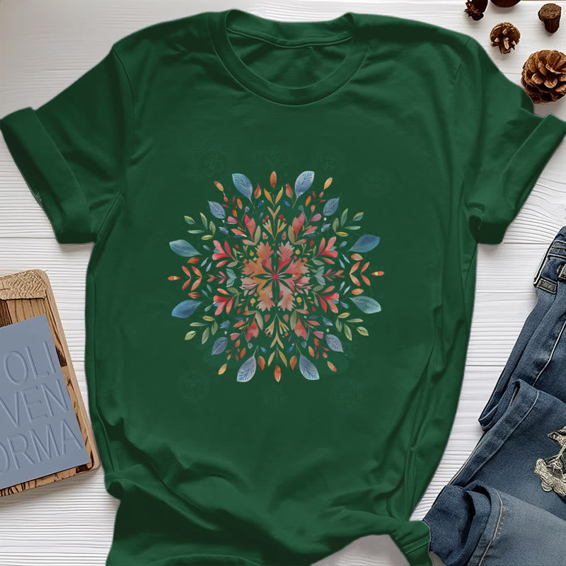 Olivenorma Mandala Floral Spring T-Shirt - Dark Green - 2XL - image 17