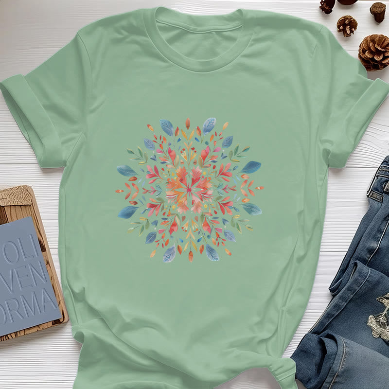 Olivenorma Mandala Floral Spring T-Shirt - Light Green - 2XL - image 15