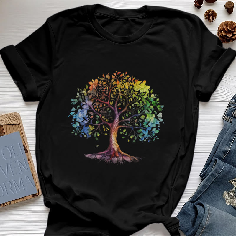 Olivenorma Chakra Colorful Tree of Life T-Shirt - Black - 2XL - image 6