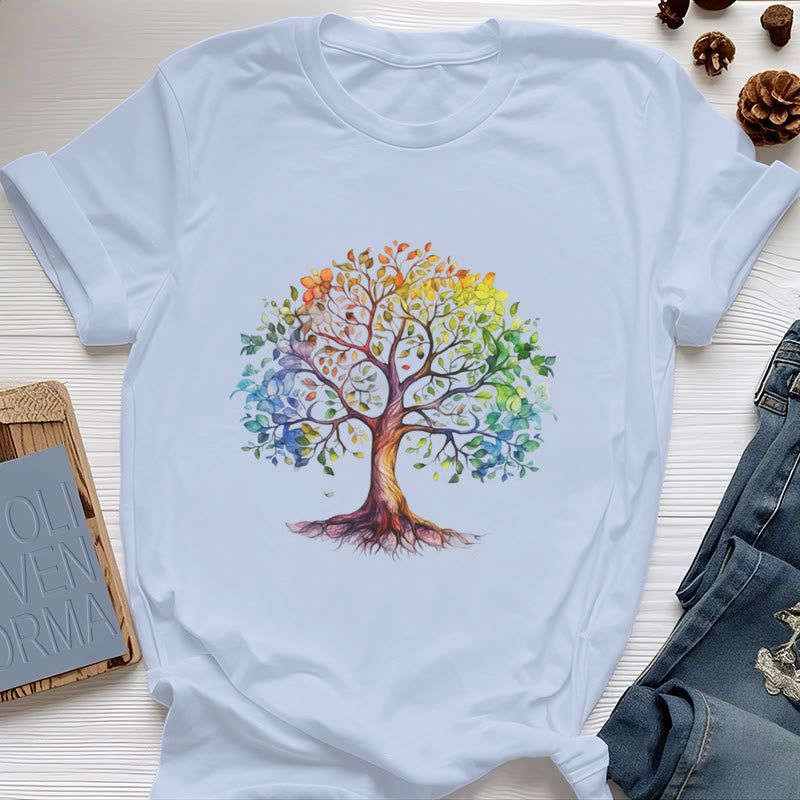 Olivenorma Chakra Colorful Tree of Life T-Shirt - Blue - 2XL - image 10