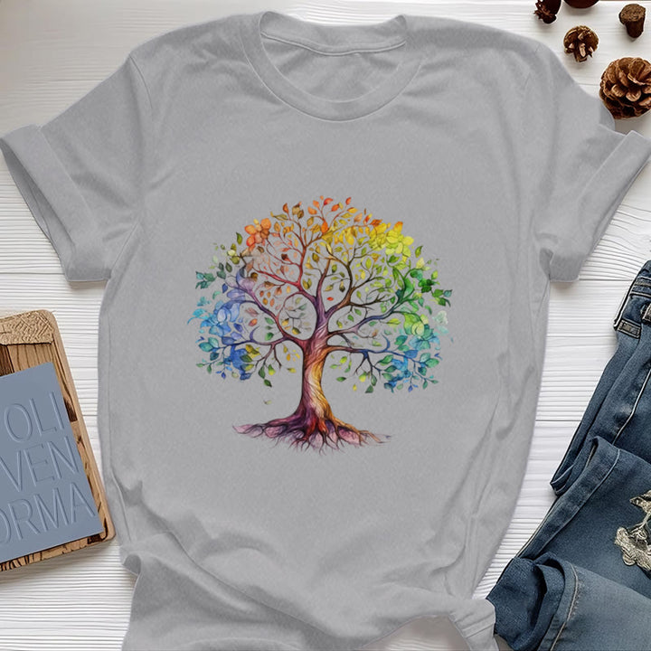 Olivenorma Chakra Colorful Tree of Life T-Shirt - Gray - 2XL - image 8