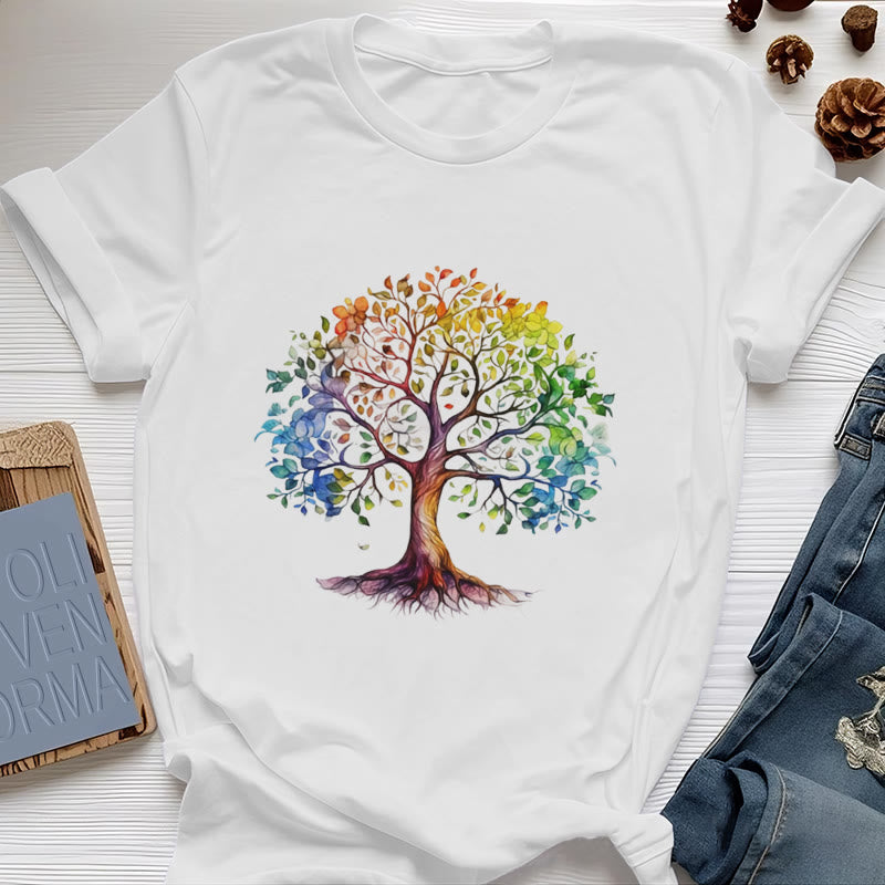 Olivenorma Chakra Colorful Tree of Life T-Shirt - White - 2XL - image 4