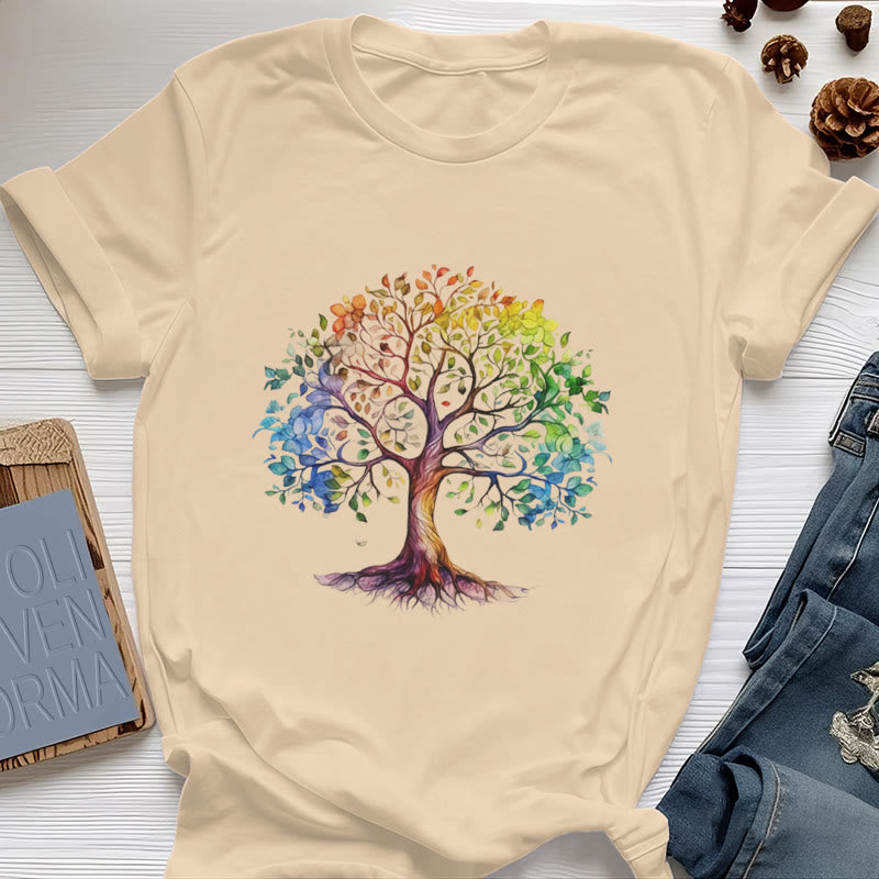 Olivenorma Chakra Colorful Tree of Life T-Shirt - Yellow - 2XL - image 0