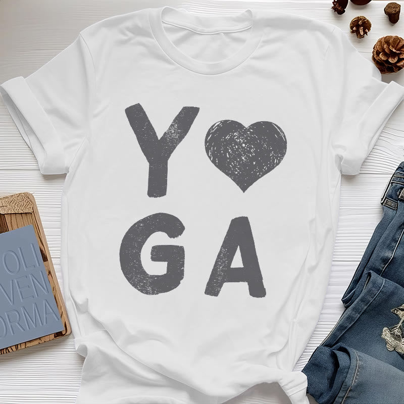 Olivenorma Yoga Heart Print T-Shirt - White - 2XL - image 0