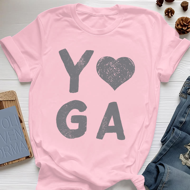 Olivenorma Yoga Heart Print T-Shirt - Pink - 2XL - image 17
