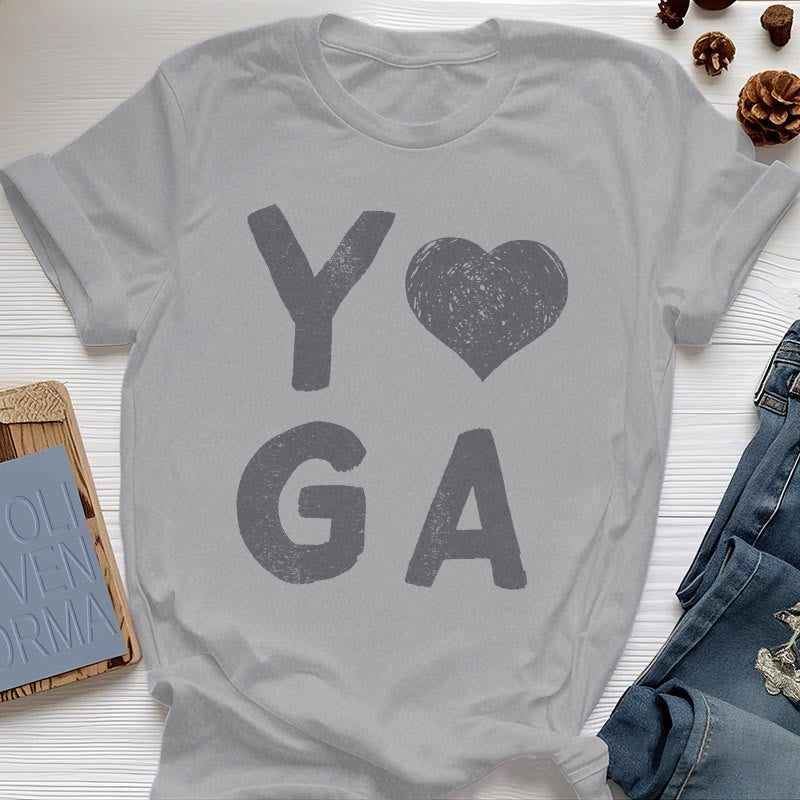 Olivenorma Yoga Heart Print T-Shirt - Gray - 2XL - image 8