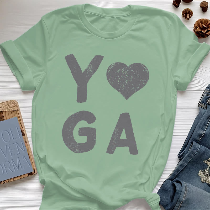 Olivenorma Yoga Heart Print T-Shirt - Light Green - 2XL - image 23
