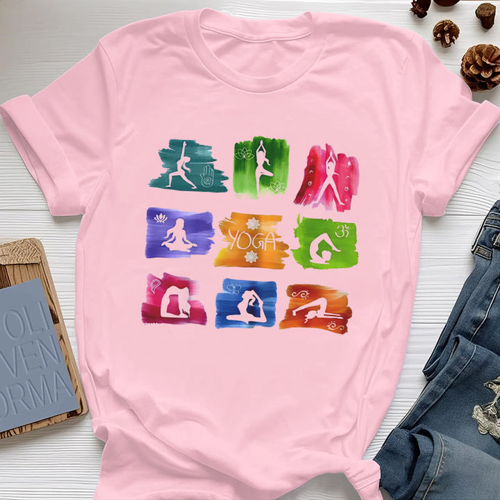 Olivenorma Yoga Poses Colorful Print T-Shirt - Pink - 2XL - image 12