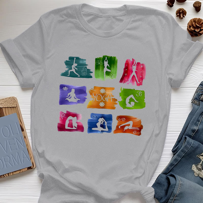 Olivenorma Yoga Poses Colorful Print T-Shirt - Gray - 2XL - image 5