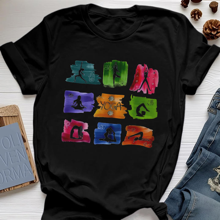 Olivenorma Yoga Poses Colorful Print T-Shirt - Black - 2XL - image 3