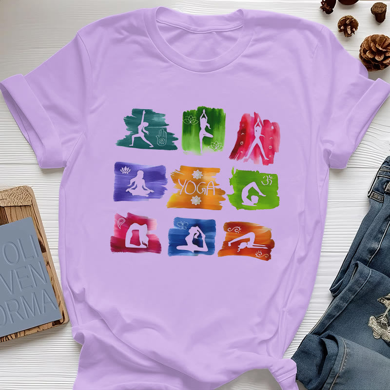 Olivenorma Yoga Poses Colorful Print T-Shirt - Purple - 2XL - image 14