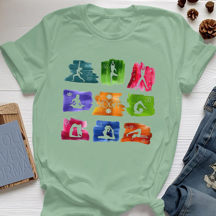 Olivenorma Yoga Poses Colorful Print T-Shirt - Light Green - 2XL - image 16
