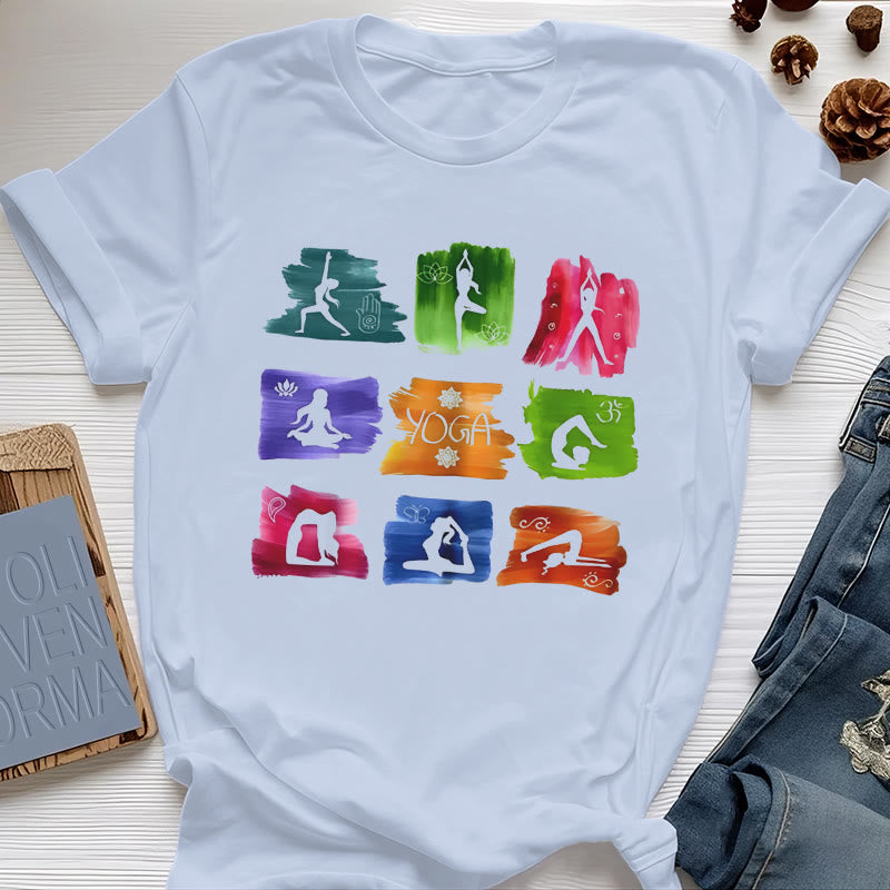 Olivenorma Yoga Poses Colorful Print T-Shirt - Blue - 2XL - image 10