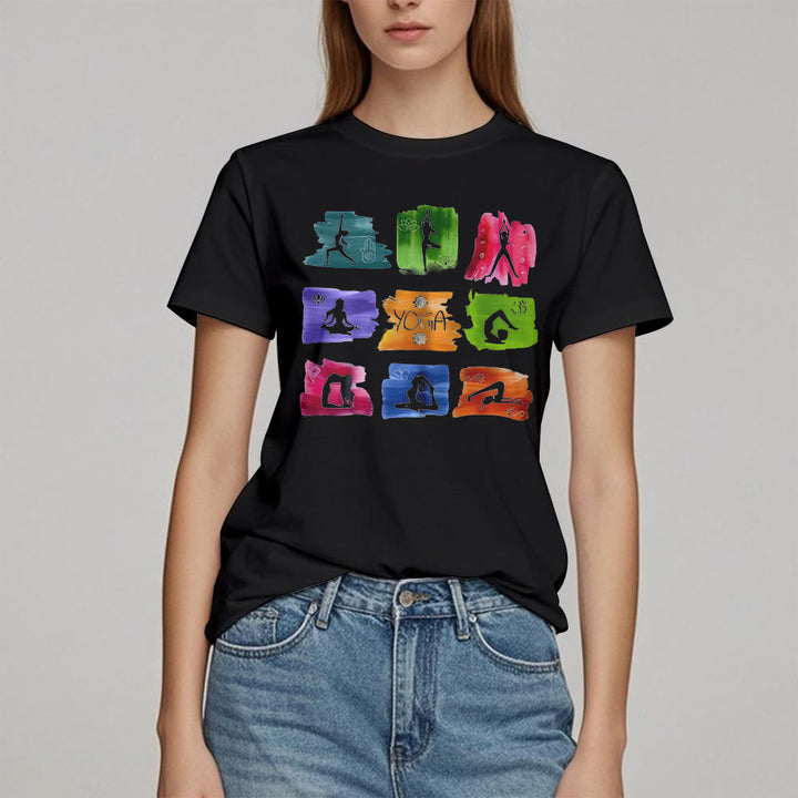 Olivenorma Yoga Poses Colorful Print T-Shirt - image 4