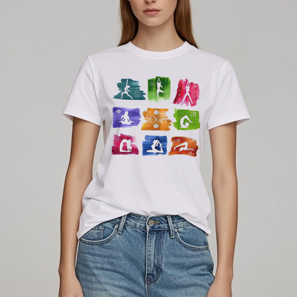 Olivenorma Yoga Poses Colorful Print T-Shirt - image 1