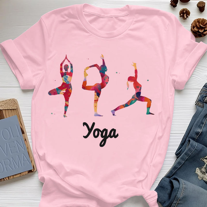 Olivenorma Yoga Poses Colorful Print Women T-Shirt - Pink - 2XL - image 12
