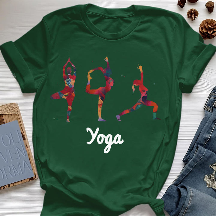 Olivenorma Yoga Poses Colorful Print Women T-Shirt - Dark Green - 2XL - image 18