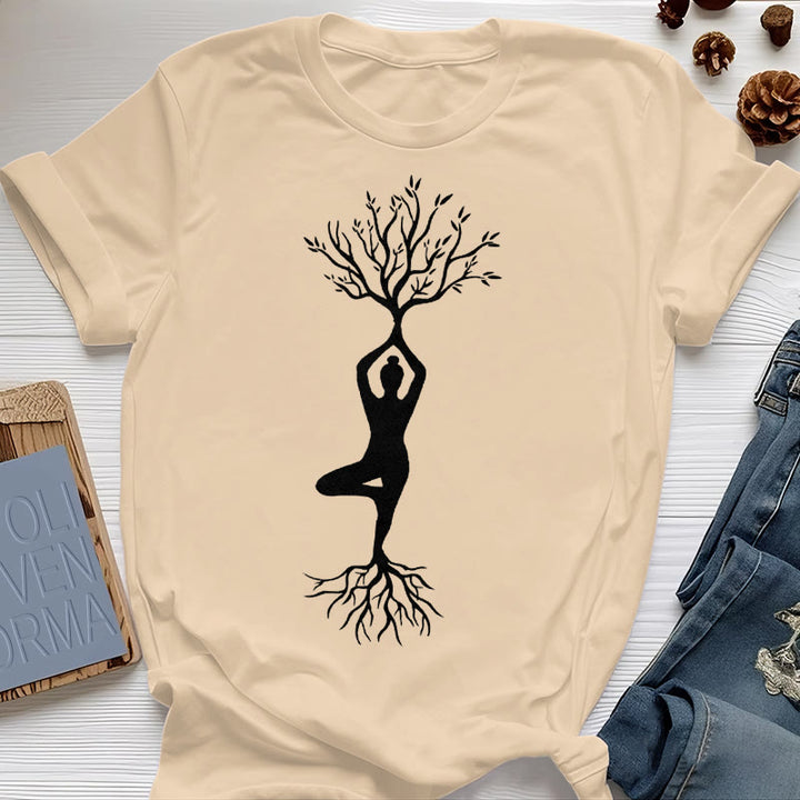 Olivenorma Rooted Yoga Tree Pose T-Shirt - Yellow - 2XL - image 10