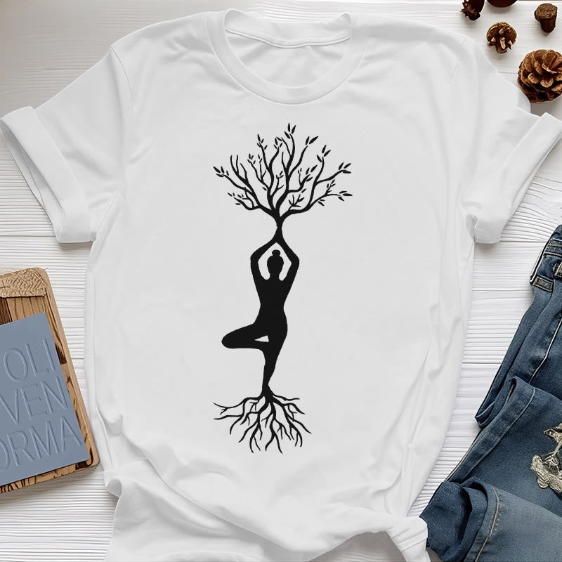 Olivenorma Rooted Yoga Tree Pose T-Shirt - White - 2XL - image 3