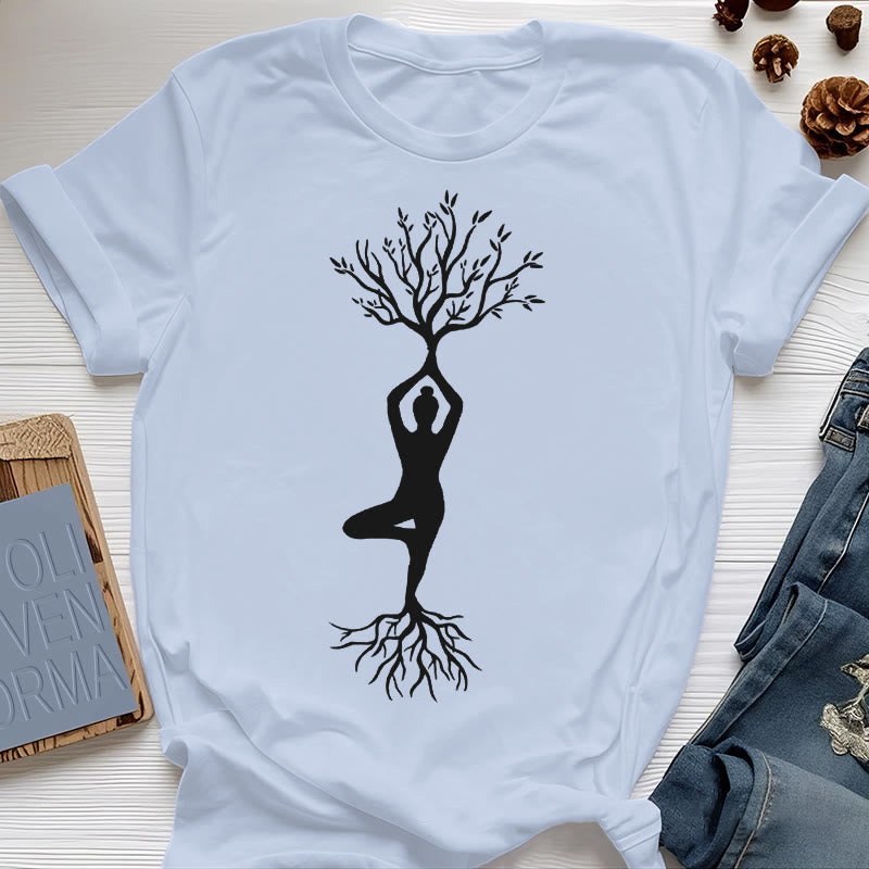 Olivenorma Rooted Yoga Tree Pose T-Shirt - Blue - 2XL - image 12