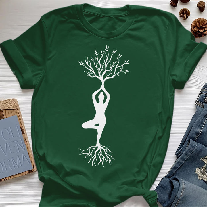 Olivenorma Rooted Yoga Tree Pose T-Shirt - Dark Green - 2XL - image 0