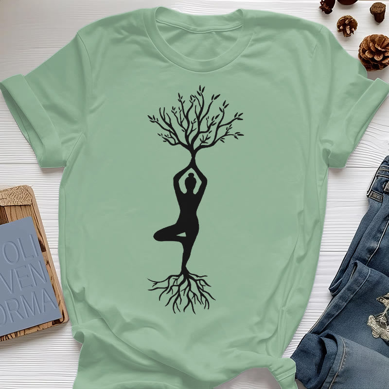 Olivenorma Rooted Yoga Tree Pose T-Shirt - Light Green - 2XL - image 18