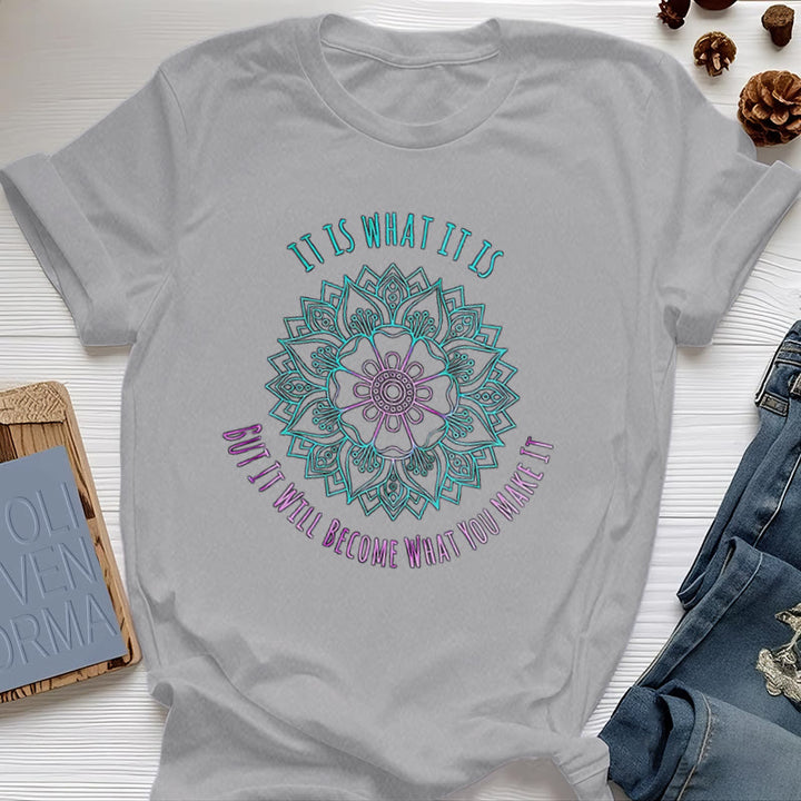 Olivenorma "It Is What It Is Tee" Mandala Quote T-Shirt - Gray - 2XL - image 0